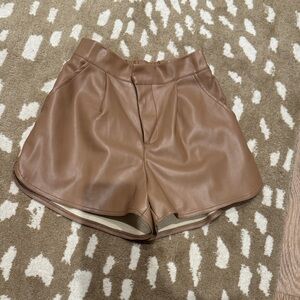 bishop + young High Waist Tan Leather Shorts